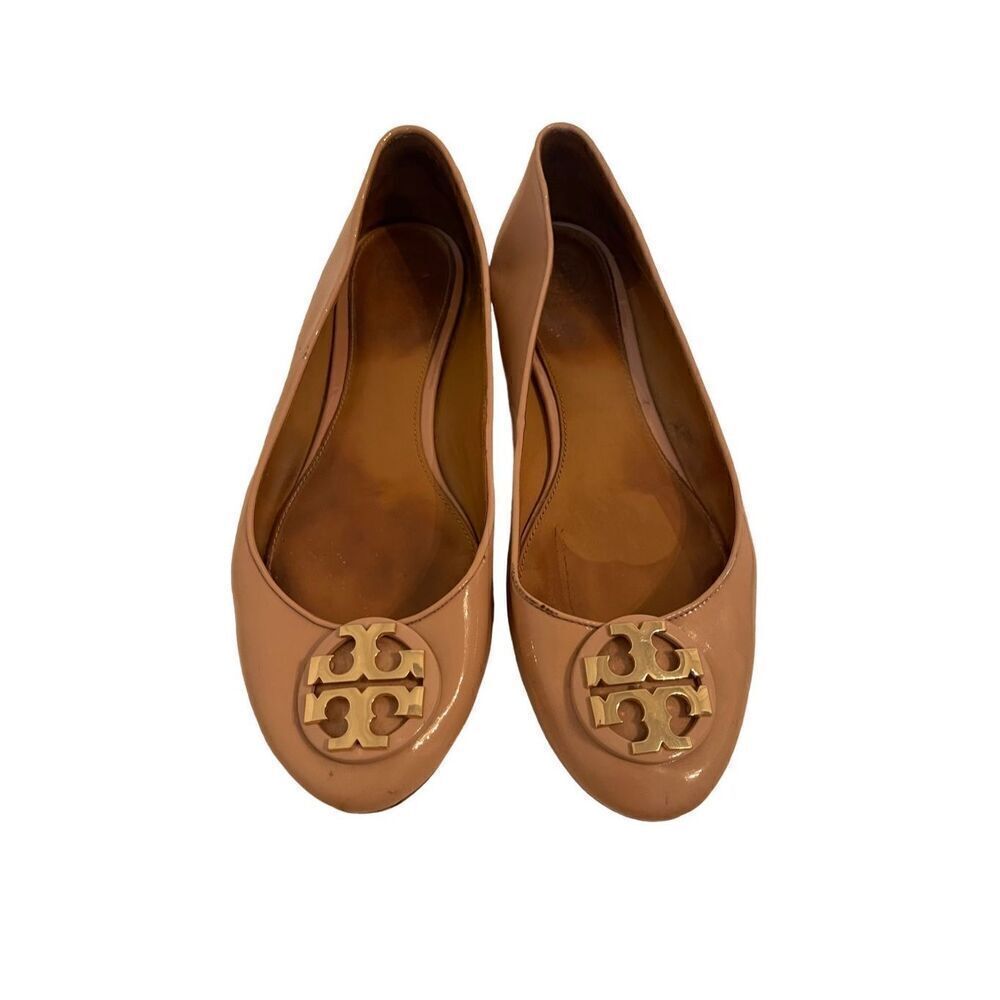 Tory Burch Womens Pink Slip On Round Toe Gold-Tone Logo Flat Ballet Size 8.5